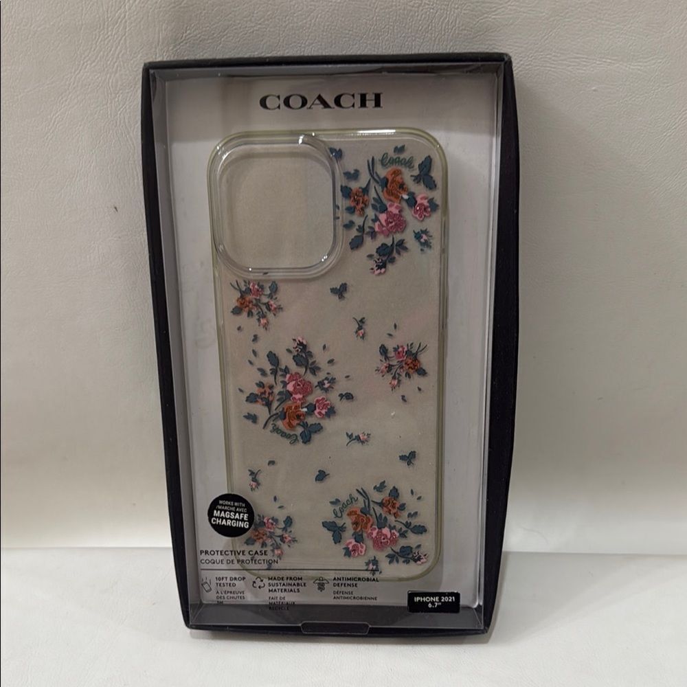 Coach Cream Floral Phone Case iPhone 2021 6.7 MagSafe Charging 10 Ft Drop Tested